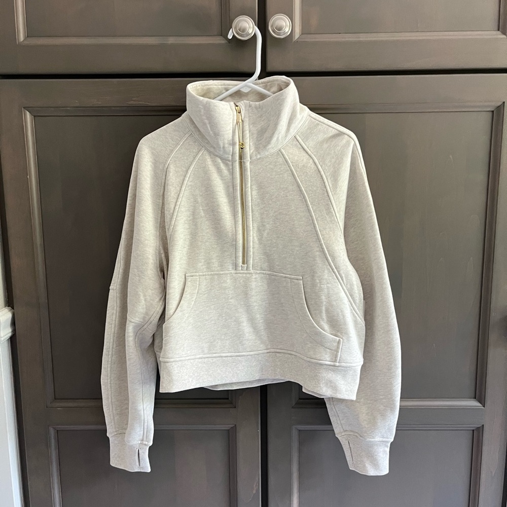 Lululemon Athletica Scuba Oversized Funnel-Neck Half Zip - Heathered Bone/Gold